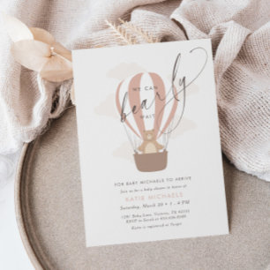 We Can Bearly Wait   Baby Girl Pink Air Balloon Invitation