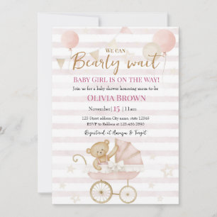 We Can Bearly Wait Baby Girl Shower Invitation