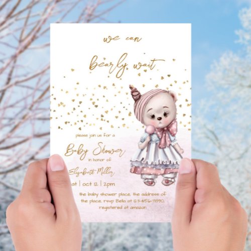 We Can Bearly Wait Baby Girl Shower Invitation