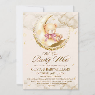 We can Bearly Wait Baby Girl Shower Invitation