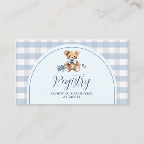 We can Bearly Wait Baby Shoes Gingham Registry Enclosure Card