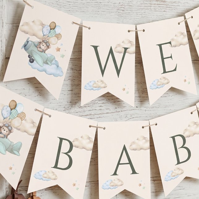 We Can Bearly Wait Baby Shower Aviator Bunting Flags (We Can Bearly Wait Baby Shower Buntin Bunting Flags)