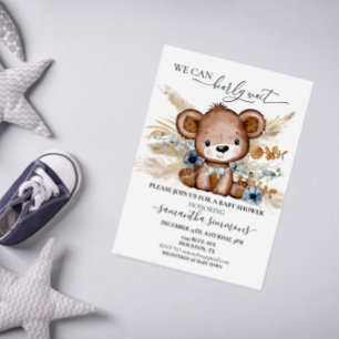 We Can Bearly Wait Baby Shower Bear Boho Blue Invitation