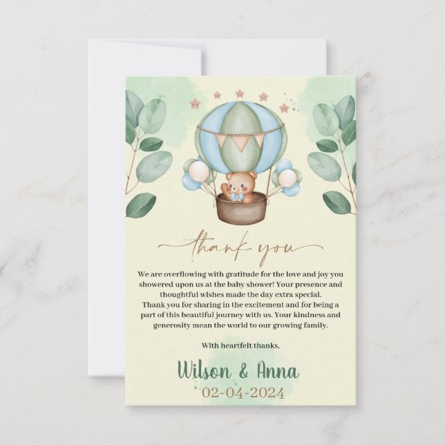 we can bearly wait baby shower bear thank you card (Front)