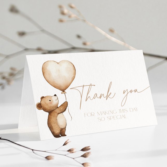 We Can Bearly Wait Baby Shower Beige Thank You Card (We can bearly wait thank you card)