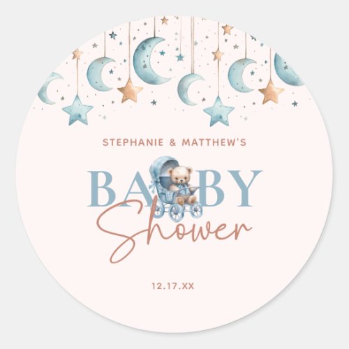 We Can Bearly Wait Baby Shower Blue Boy Classic Round Sticker