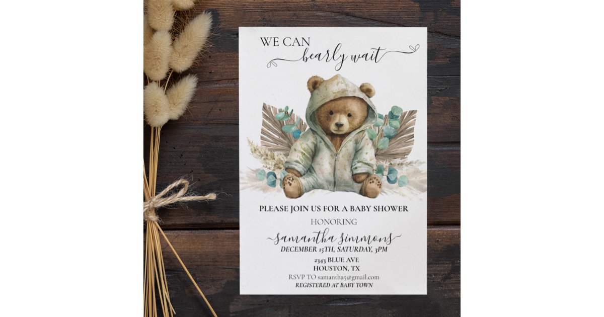 We Can Bearly Wait Baby Shower Boho Bear Invitation | Zazzle