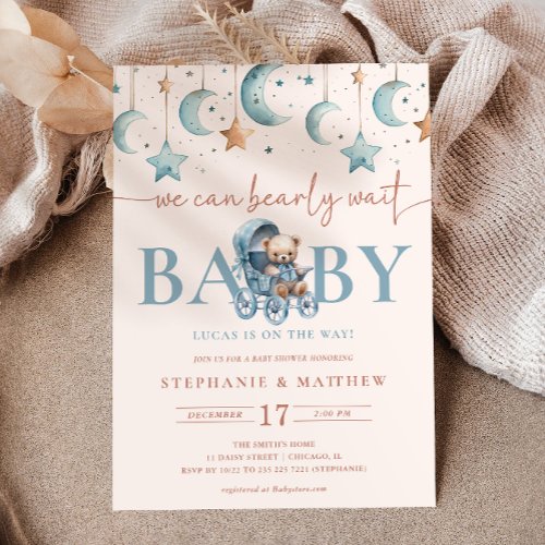 We Can Bearly Wait Baby Shower Boy Blue Invitation