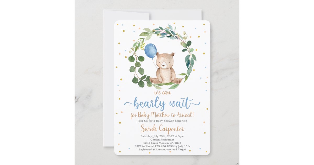 We Can Bearly Wait Baby Shower Boy Invitation | Zazzle.com