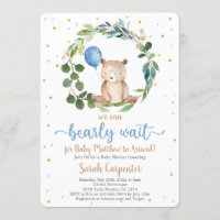 We Can Bearly Wait Baby Shower Boy Invitation