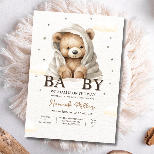 We Can Bearly Wait Baby Shower Boy Teddy Bear baby Invitation (Creator Uploaded)