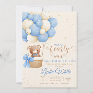 We Can Bearly Wait Baby Shower Boy Teddy Bear Invitation