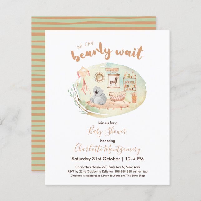 We Can Bearly Wait Baby Shower Budget Invitation (Front/Back)