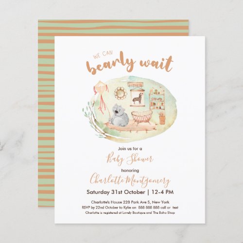 We Can Bearly Wait Baby Shower Budget Invitation