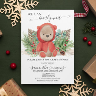 We Can Bearly Wait Baby Shower Christmas Boho Bear Invitation