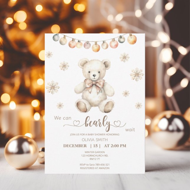 We Can Bearly Wait Baby Shower Christmas Winter Invitation (Creator Uploaded)