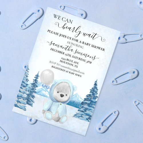 We Can Bearly Wait Baby Shower Christmas Winter  Invitation