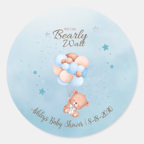 We Can Bearly Wait Baby Shower Classic Round Sticker
