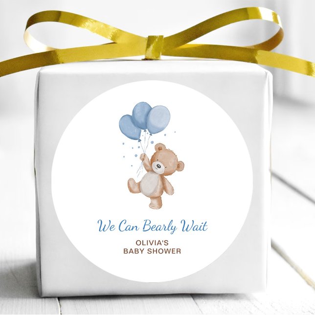 We Can Bearly Wait Baby Shower Classic Round Sticker (Creator Uploaded)