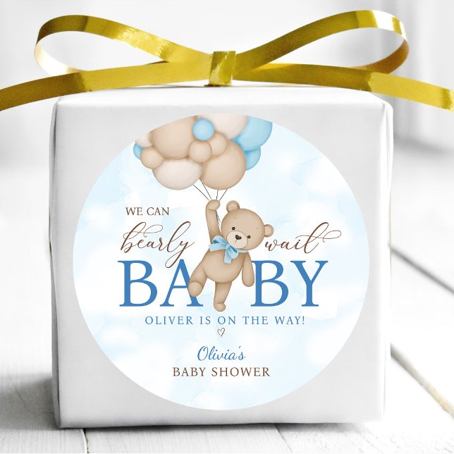 We Can Bearly Wait Baby Shower Classic Round Sticker (Creator Uploaded)