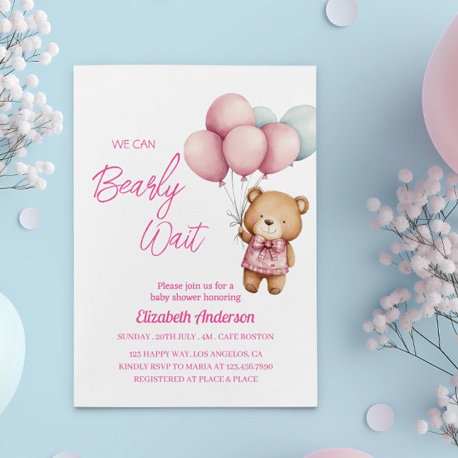We Can Bearly Wait Baby Shower - cute baby girl Invitation (Creator Uploaded)