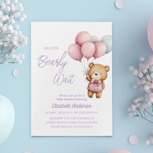 We Can Bearly Wait Baby Shower - cute baby girl Invitation