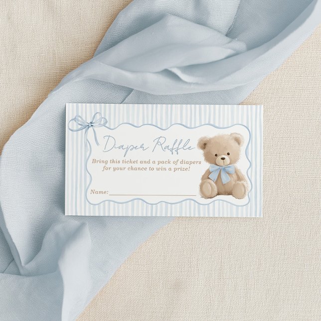 We Can Bearly Wait Baby Shower Diaper Raffle Enclosure Card (We Can Bearly Wait! Blue Teddy Bear Diaper Raffle Card for baby shower)