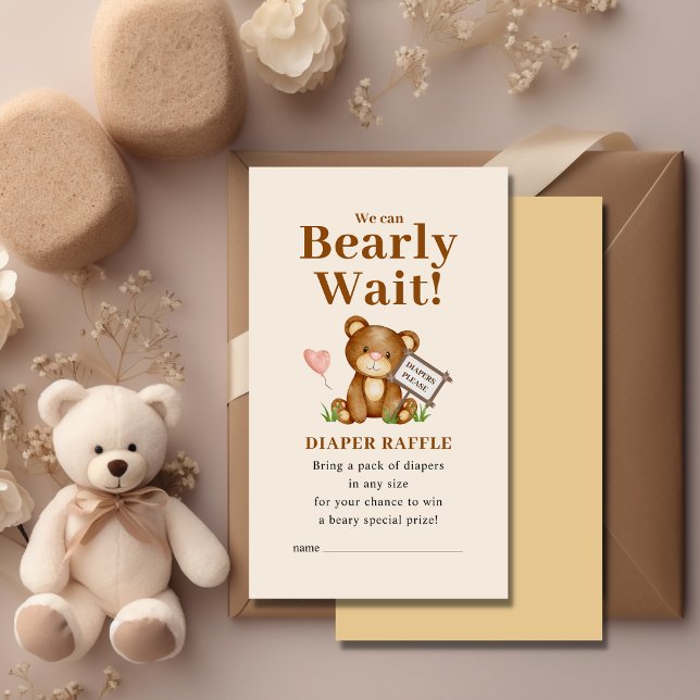 We Can Bearly Wait Baby Shower Diaper Raffle Enclosure Card (Creator Uploaded)