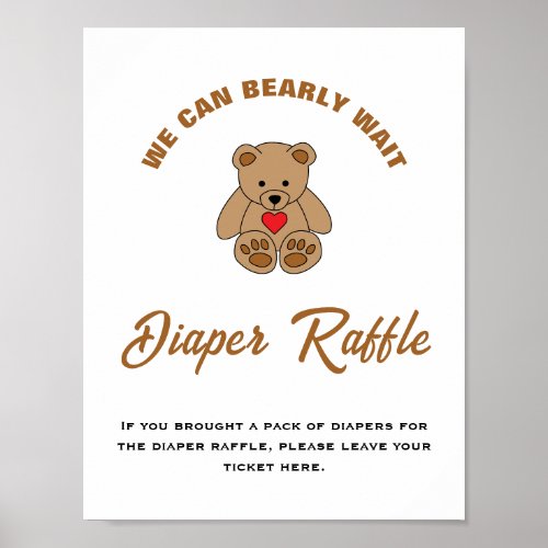 We Can Bearly Wait Baby Shower Diaper Raffle Sign