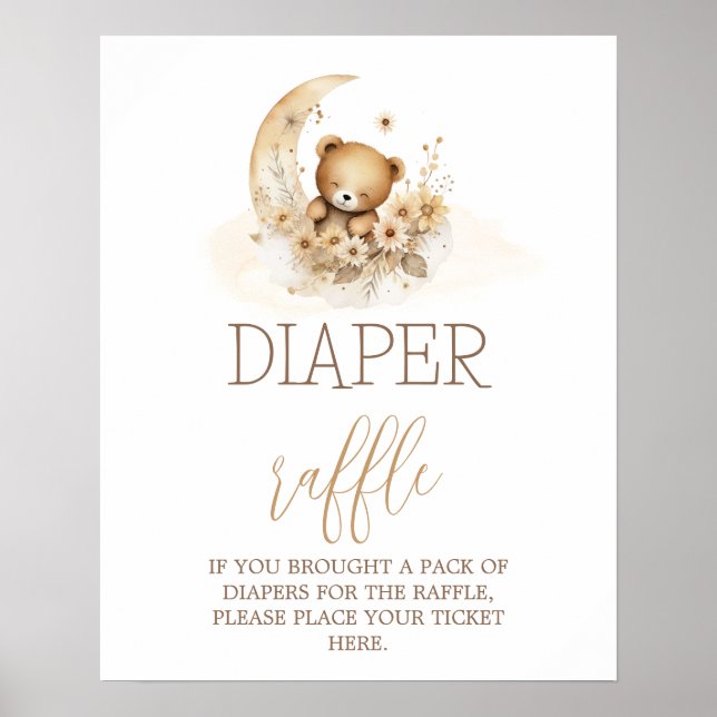 We can bearly wait baby shower Diaper Raffle sign (Front)