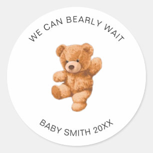 We Can Bearly Wait Baby Shower Favor Teddy Bear Classic Round Sticker