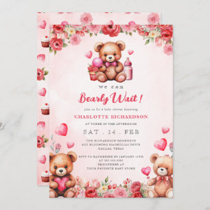 We Can Bearly Wait Baby Shower Floral Teddy Bear Invitation
