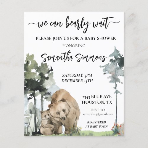 We Can Bearly Wait Baby Shower Forest Watercolor