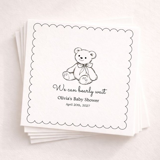 "We Can Bearly Wait" Baby Shower Gender Neutral Napkins (Creator Uploaded)