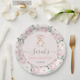 We can Bearly Wait Baby Shower Girl Paper Plates