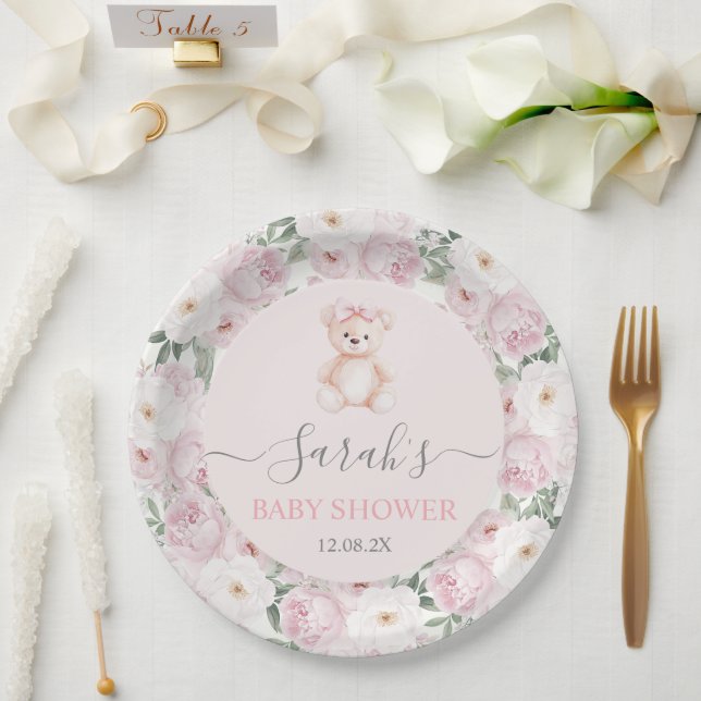 We can Bearly Wait Baby Shower Girl Paper Plates (Wedding)