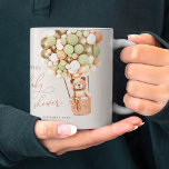 We Can Bearly Wait! Baby Shower Green Gold Coffee Mug<br><div class="desc">We Can Bearly Wait! :) This little bear is waiting for the big baby party, sitting in a hot air balloon built out of brown and cream balloons. Whimsical watercolors and modern typography complement the design. Personalize this cute Bear Baby Shower item with your baby shower details easily and quickly,...</div>