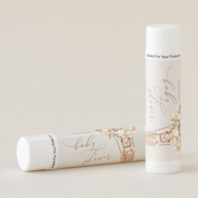 We Can Bearly Wait! Baby Shower Green Gold Lip Balm (Front)
