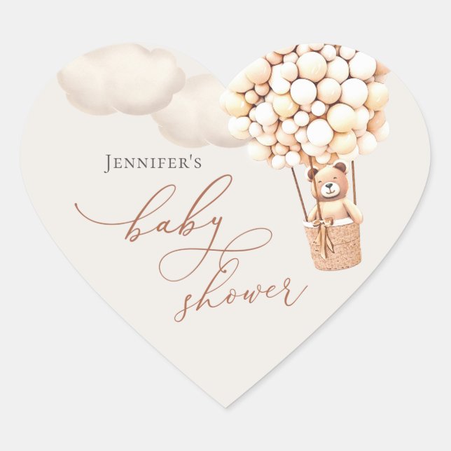 We Can Bearly Wait! Baby Shower Heart Sticker (Front)