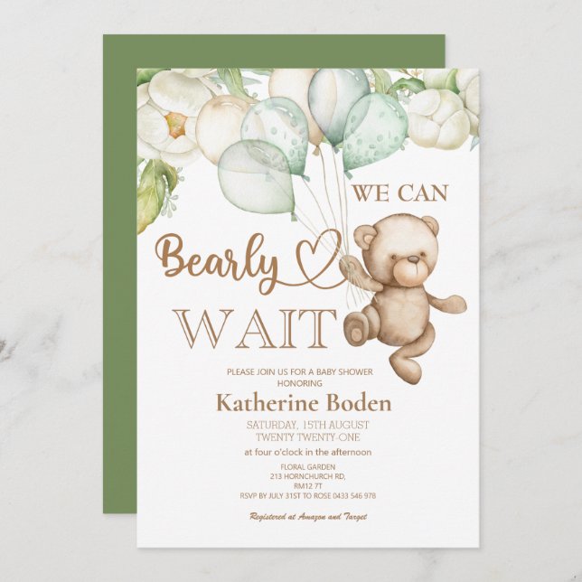 We can bearly wait baby shower invitation  (Front/Back)