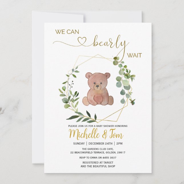 We Can Bearly Wait Baby Shower  Invitation (Front)