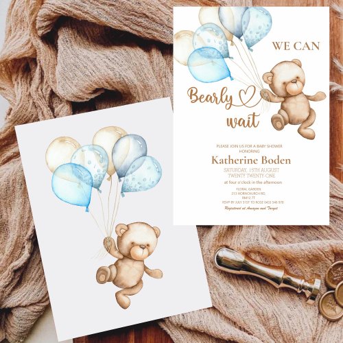 We can bearly wait baby shower invitation 