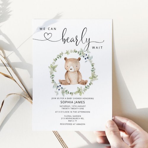 We can bearly wait baby shower invitation