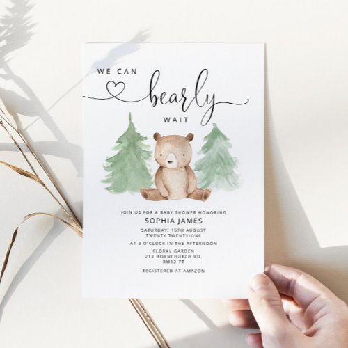 We can bearly wait baby shower invitation