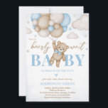We Can Bearly Wait Baby Shower Invitation<br><div class="desc">Celebrate the upcoming arrival of your little one with our "We Can Bearly Wait" Baby Shower Invitation! This delightful design features an adorable brown bear adorned with a charming blue bow, holding brown and blue balloons. The scene is set against a dreamy backdrop of fluffy clouds and twinkling stars, creating...</div>