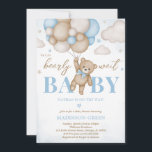 We Can Bearly Wait Baby Shower Invitation<br><div class="desc">Celebrate the upcoming arrival of your little one with our "We Can Bearly Wait" Baby Shower Invitation! This delightful design features an adorable brown bear adorned with a charming blue bow, holding brown and blue balloons. The scene is set against a dreamy backdrop of fluffy clouds and twinkling stars, creating...</div>