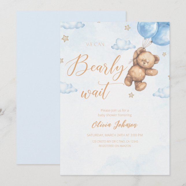 We Can Bearly Wait Baby Shower Invitation (Front/Back)