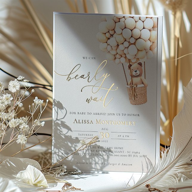 We Can Bearly Wait! Baby Shower Invitation Foil Invitation (Creator Uploaded)