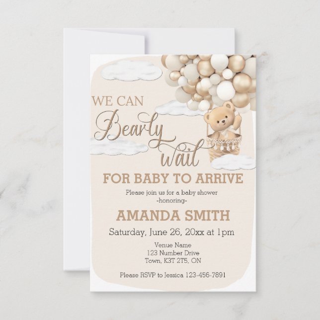 We Can Bearly Wait Baby Shower Invitation Teddy (Front)