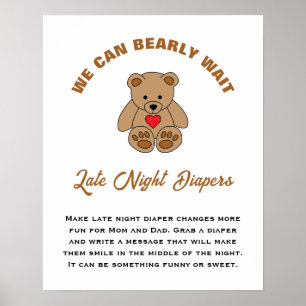 We Can Bearly Wait Baby Shower Late Night Diapers Poster